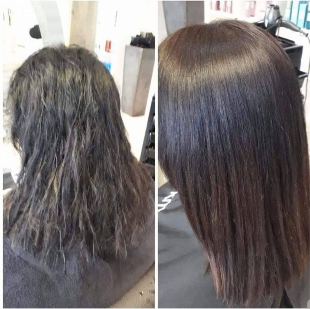Vor- und Nachhereffekt einer Keratinbehandlung für die Haare